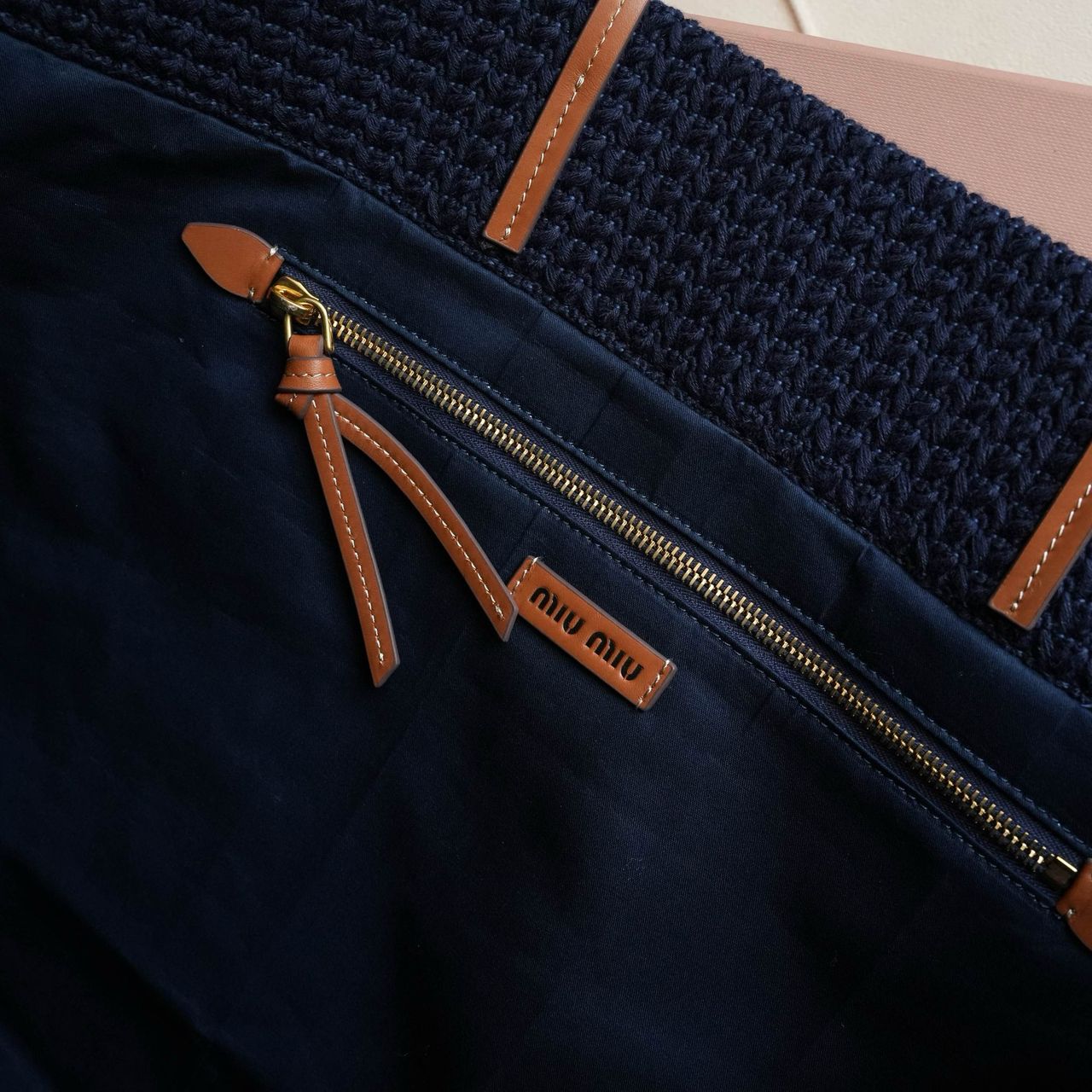 Blue Raffia-Effect Woven Tote Bag