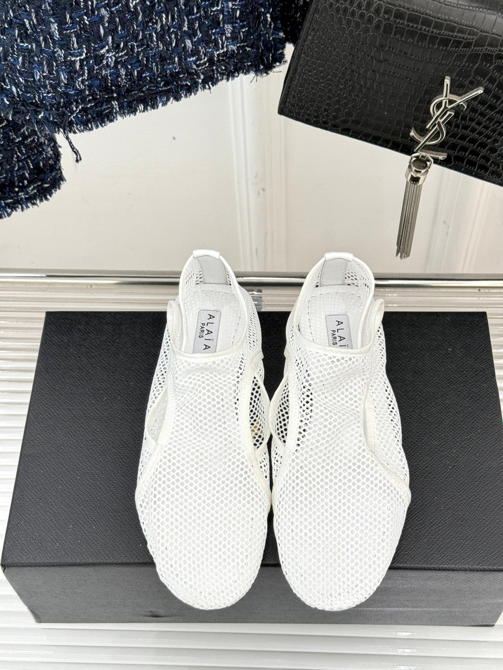 Optic White Slippers In Fishnet