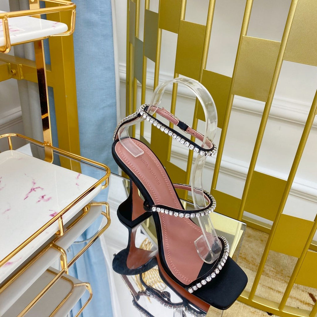 Black AG crystal-embellished satin sandals