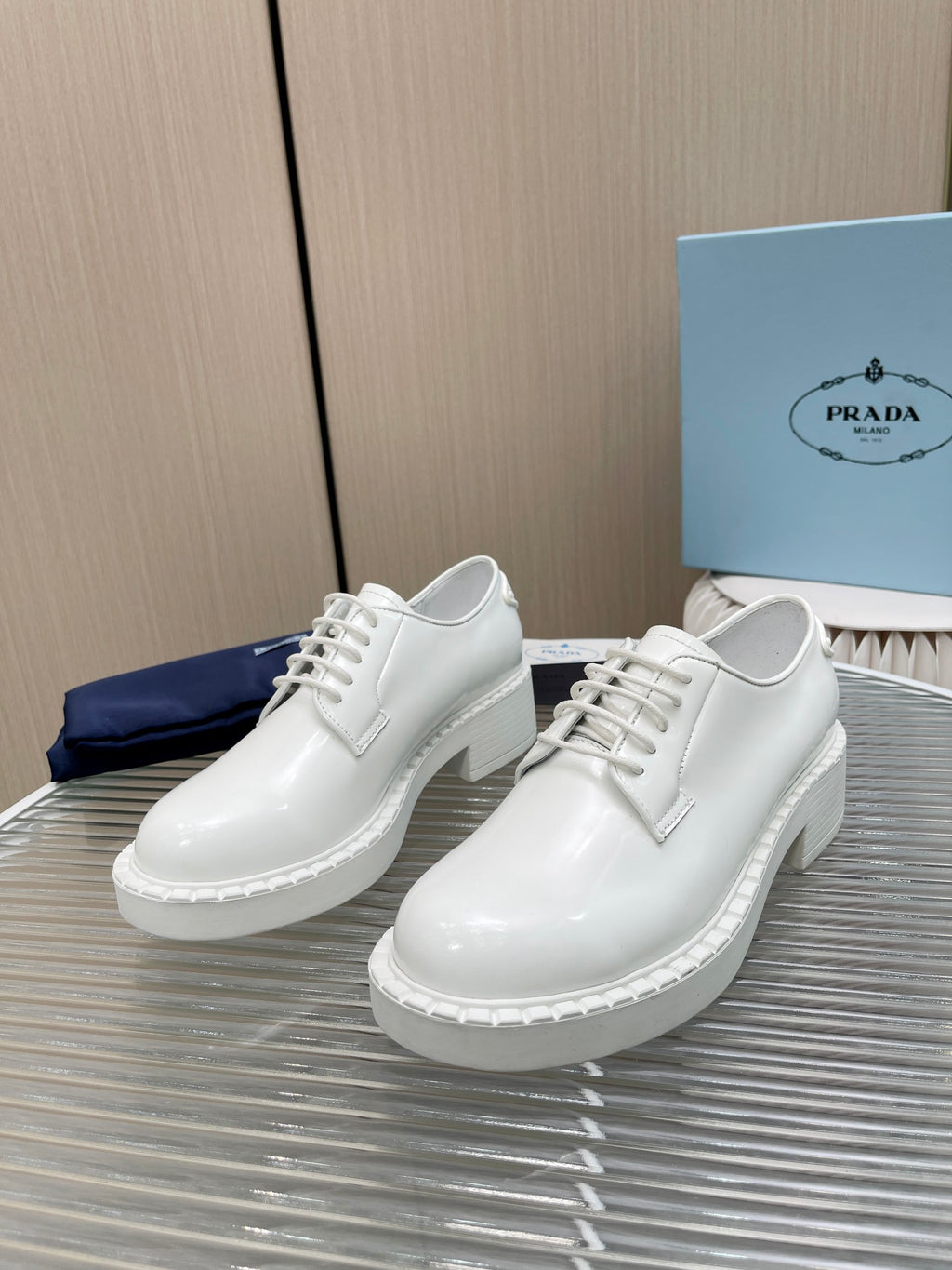 White brushed-leather derby shoes