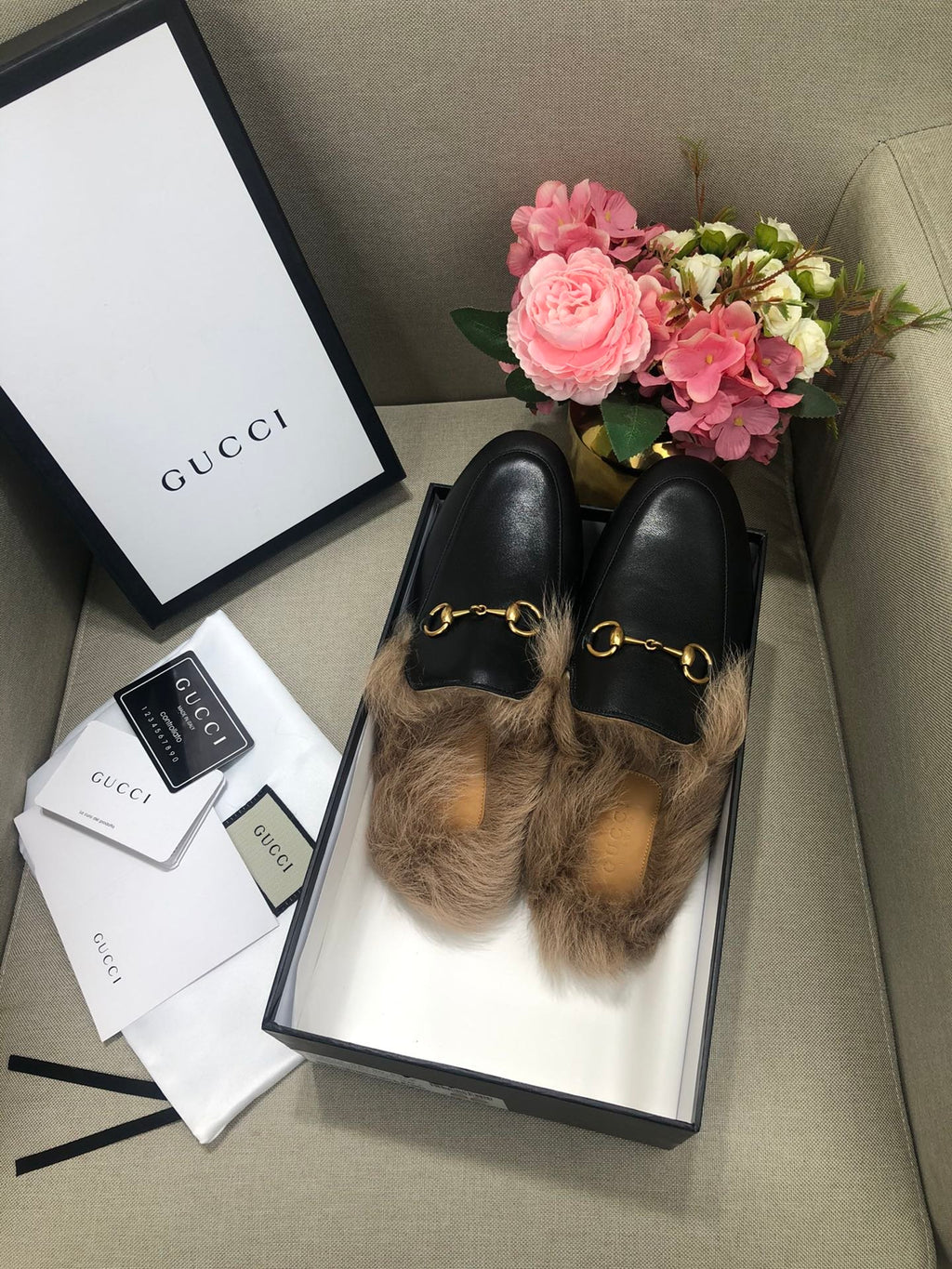 Black GP fur slippers