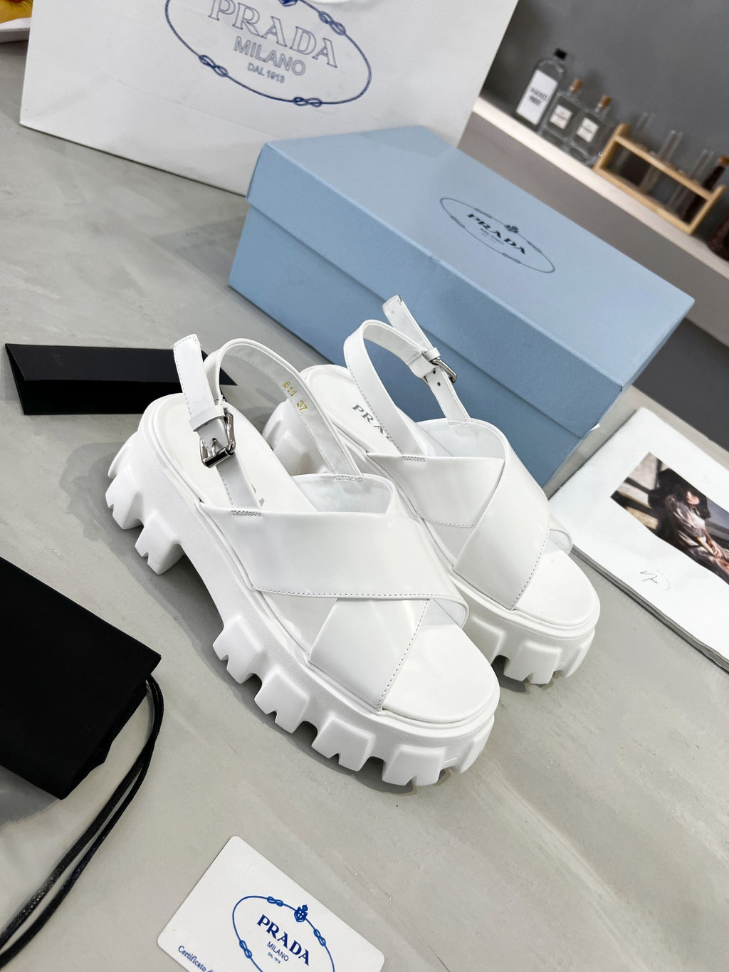 White PM brushed leather sandals