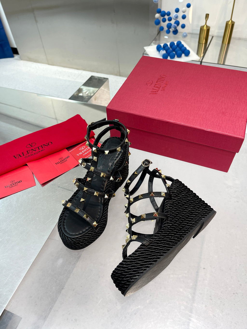 Black VR Ankle Strap Wedge Sandal