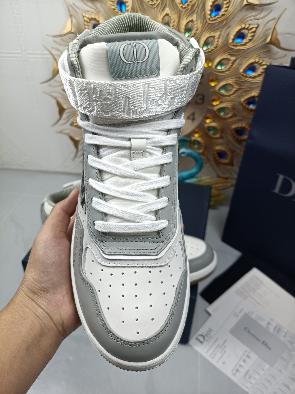 Women's Gray and white DB mid-top sneaker