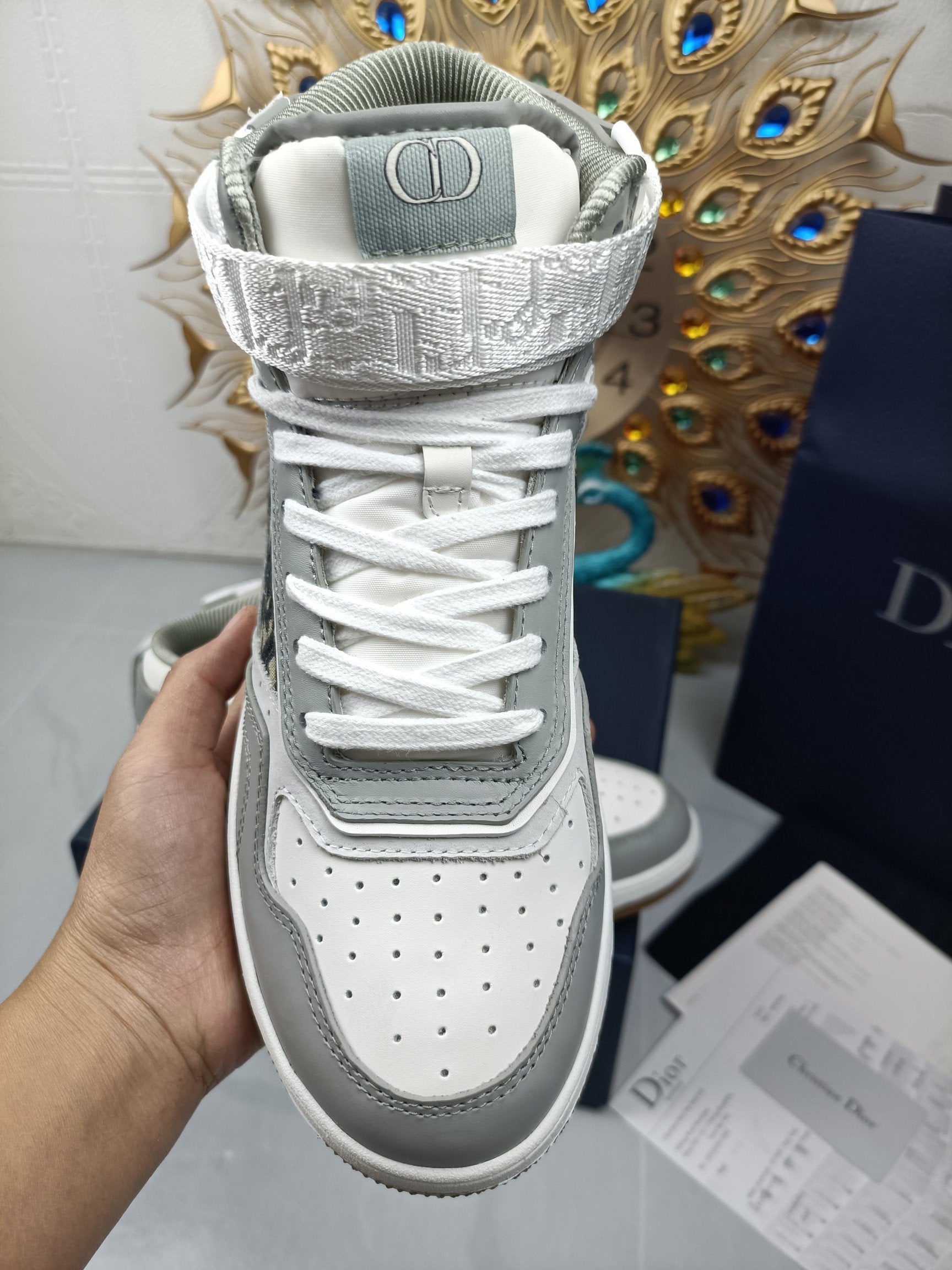 Women's Gray and white DB mid-top sneaker