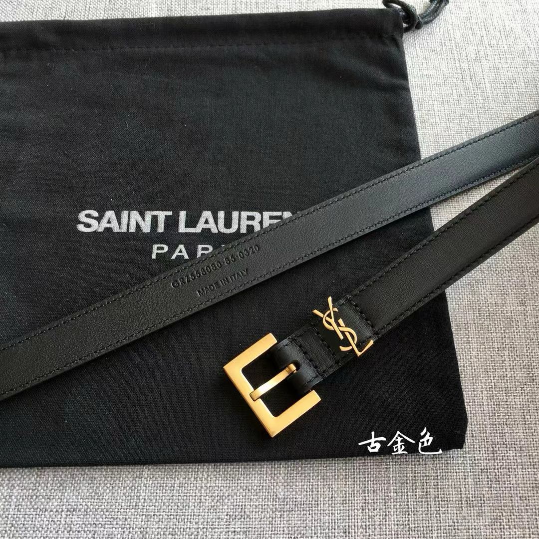 Gold YC Thin Belt With Square Buckle In Box