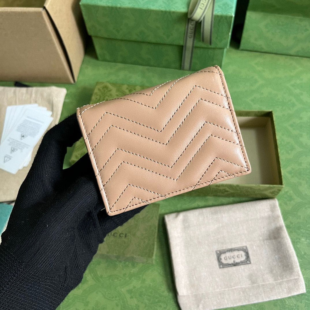 Rose Beige GM Small Quilted Leather Wallet