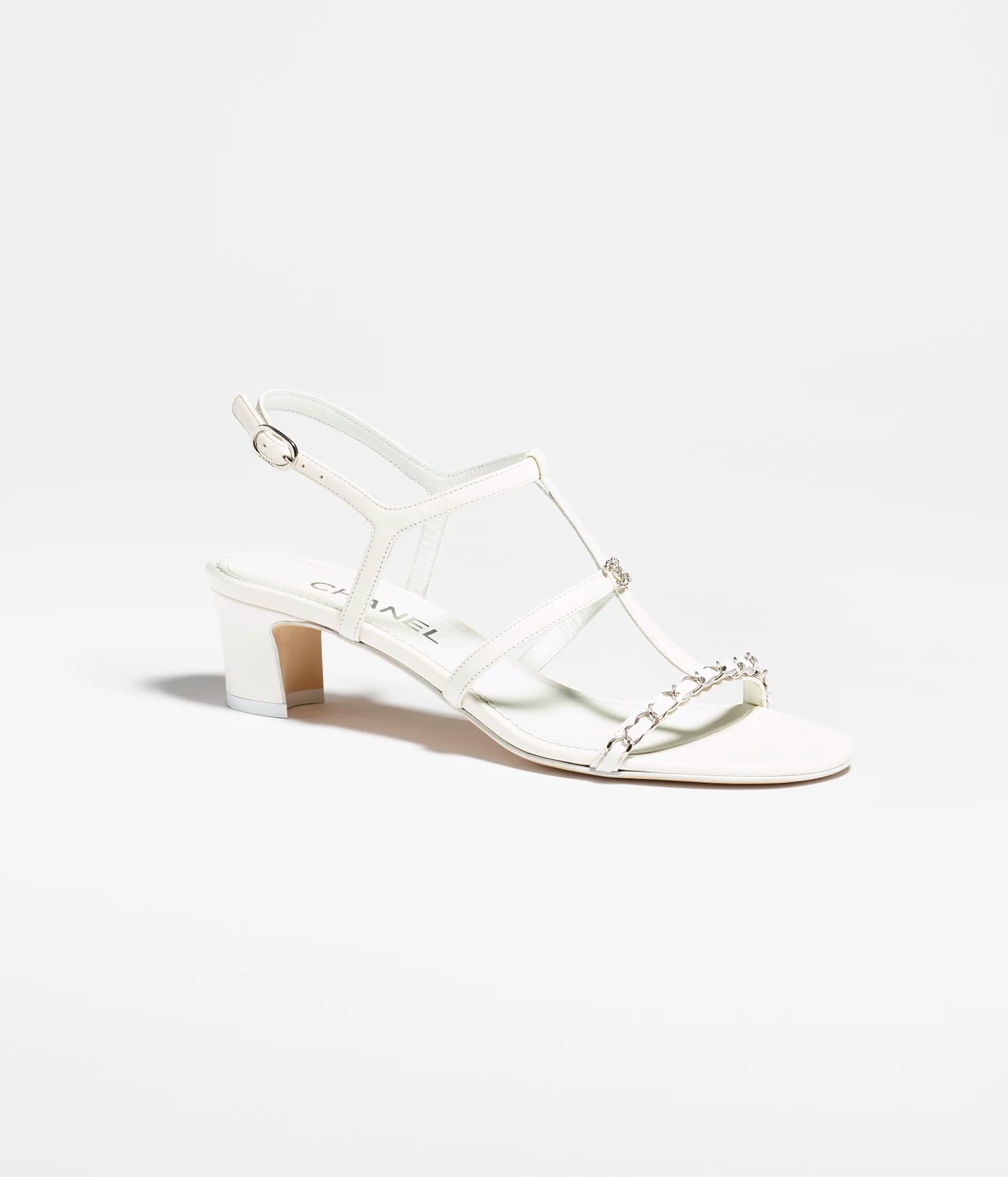 White CC leather & metal sandals