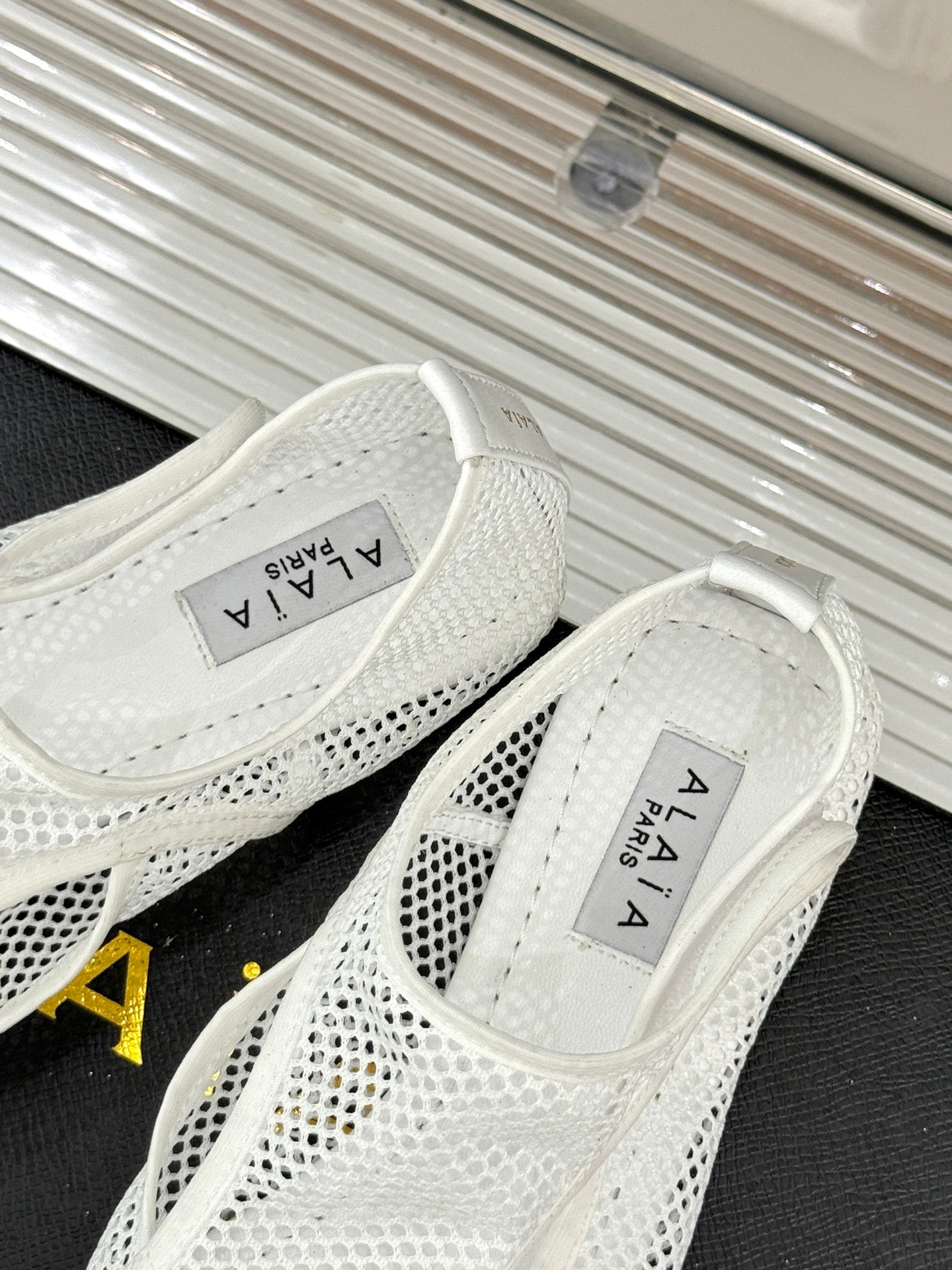 Optic White Slippers In Fishnet