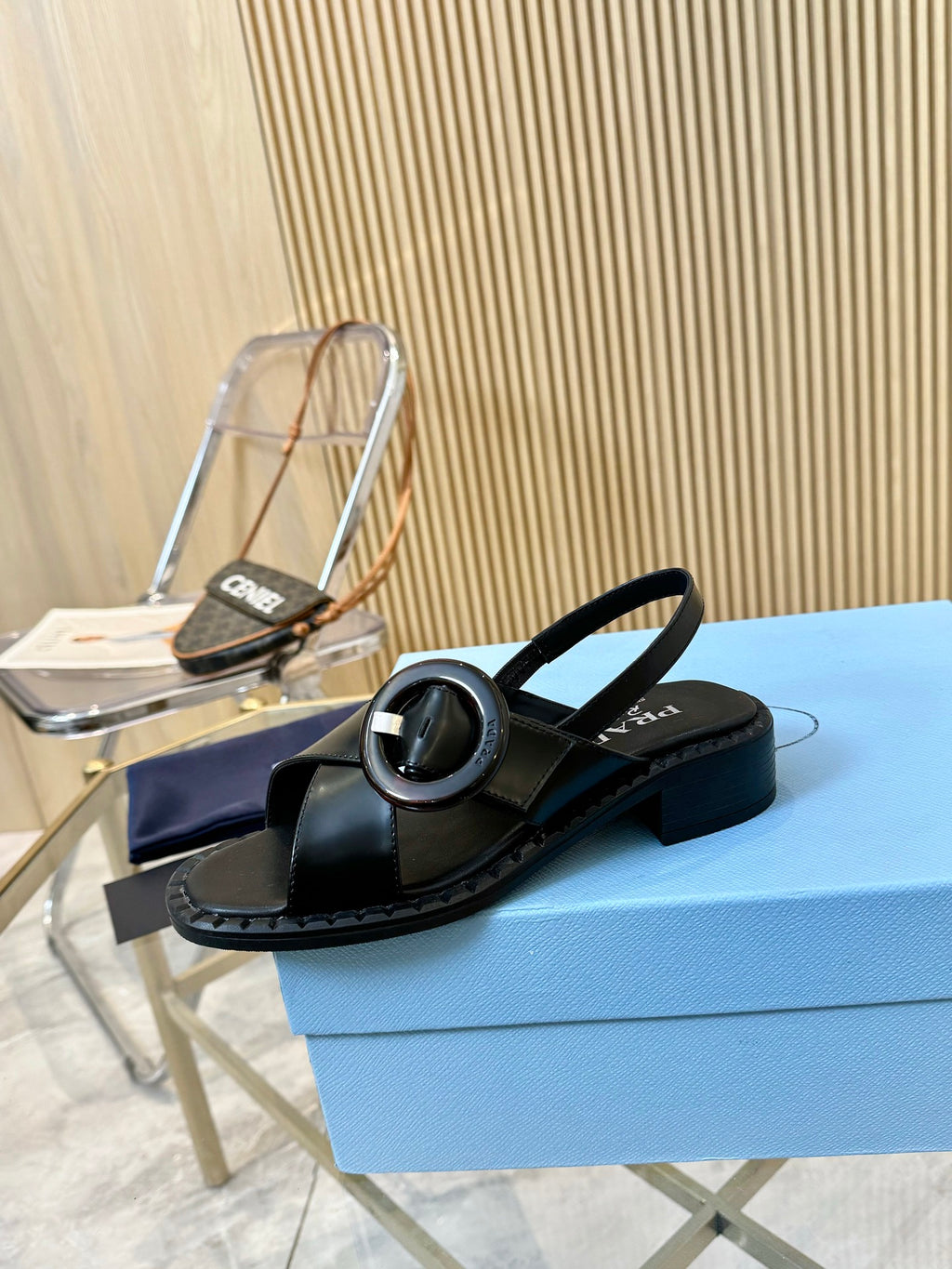 Black Brushed Leather Sandals With Buckle
