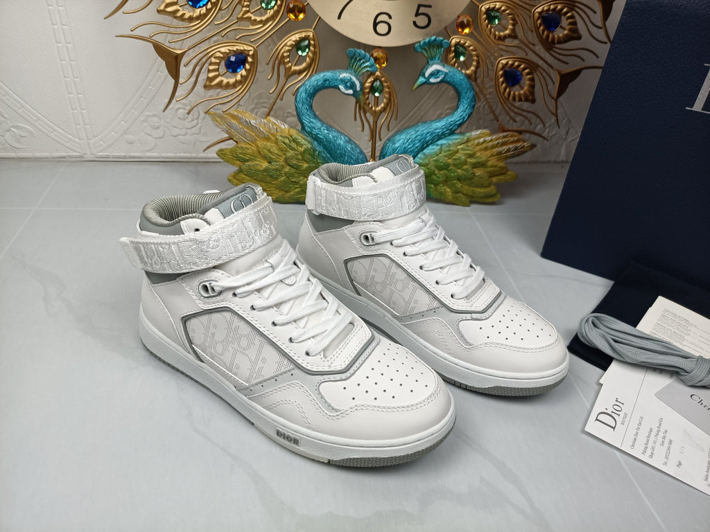 Women's White and gray DB mid-top sneaker