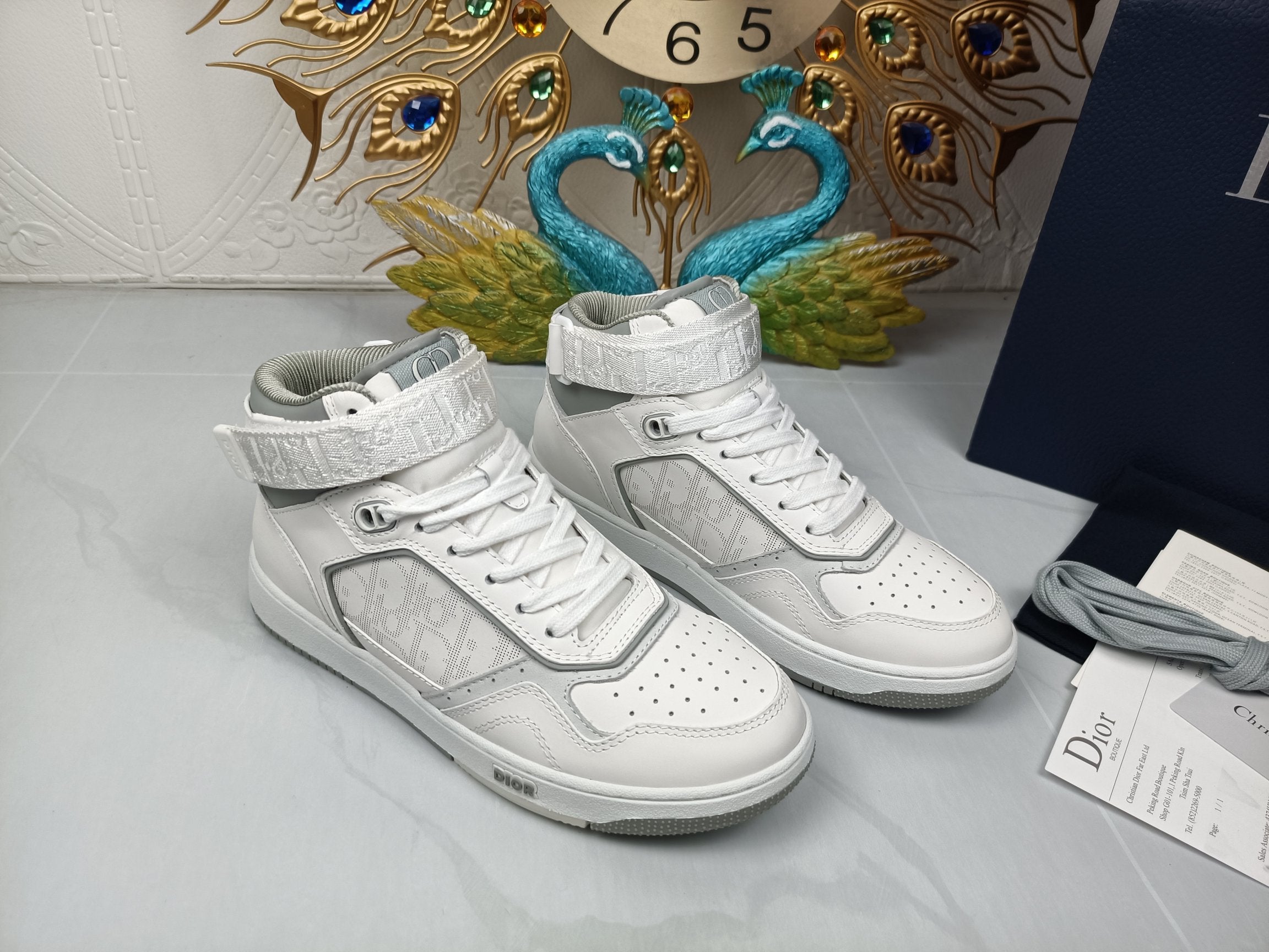 Women's White and gray DB mid-top sneaker