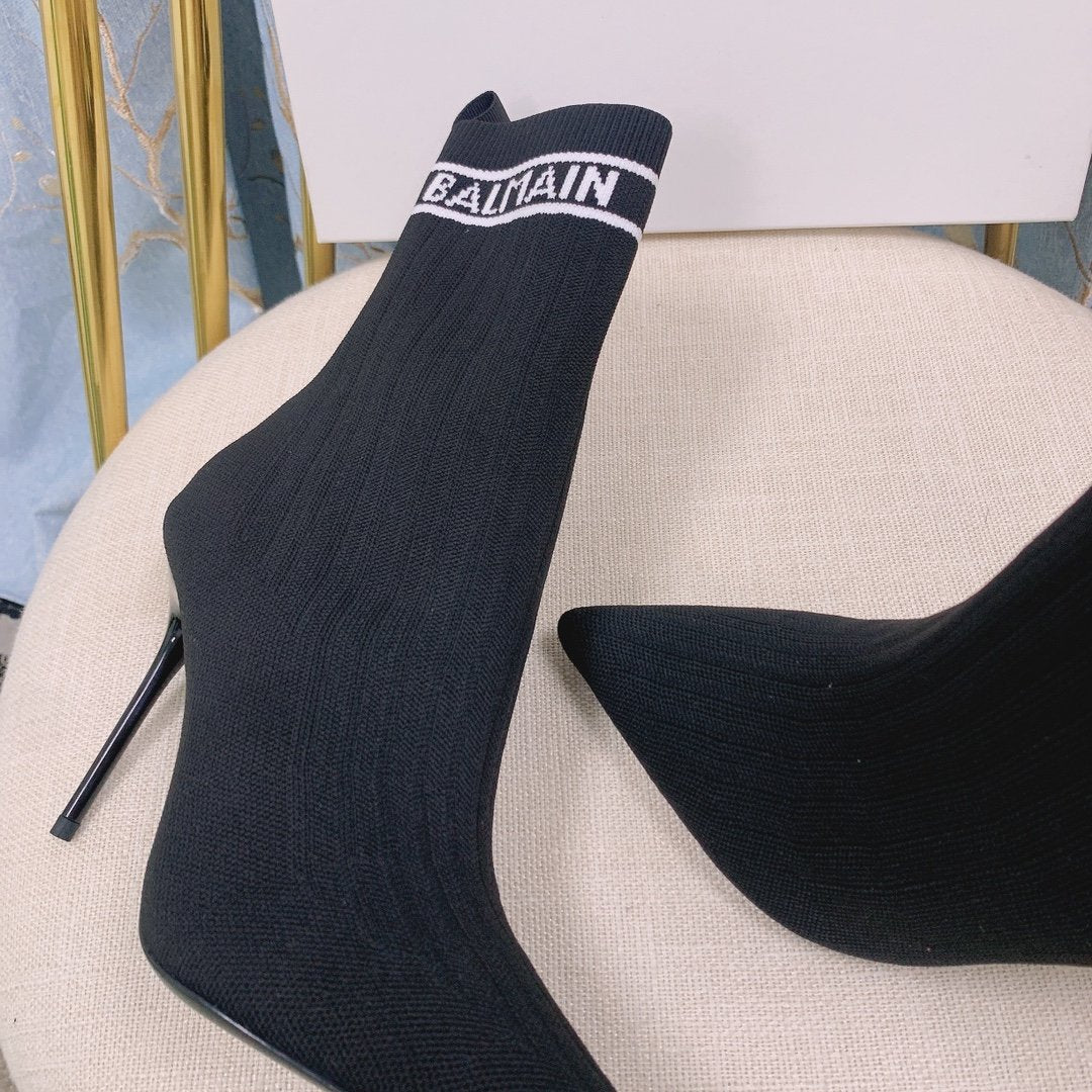 Black & white  BL stretch knit Skye ankle boots