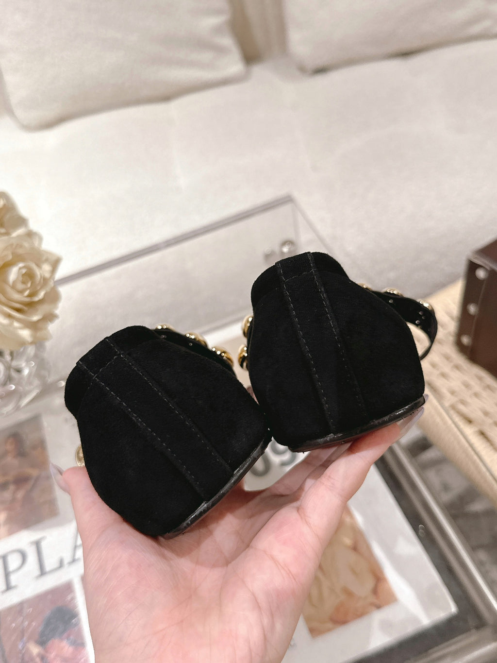 Black Jewel Ballet Flats In Suede