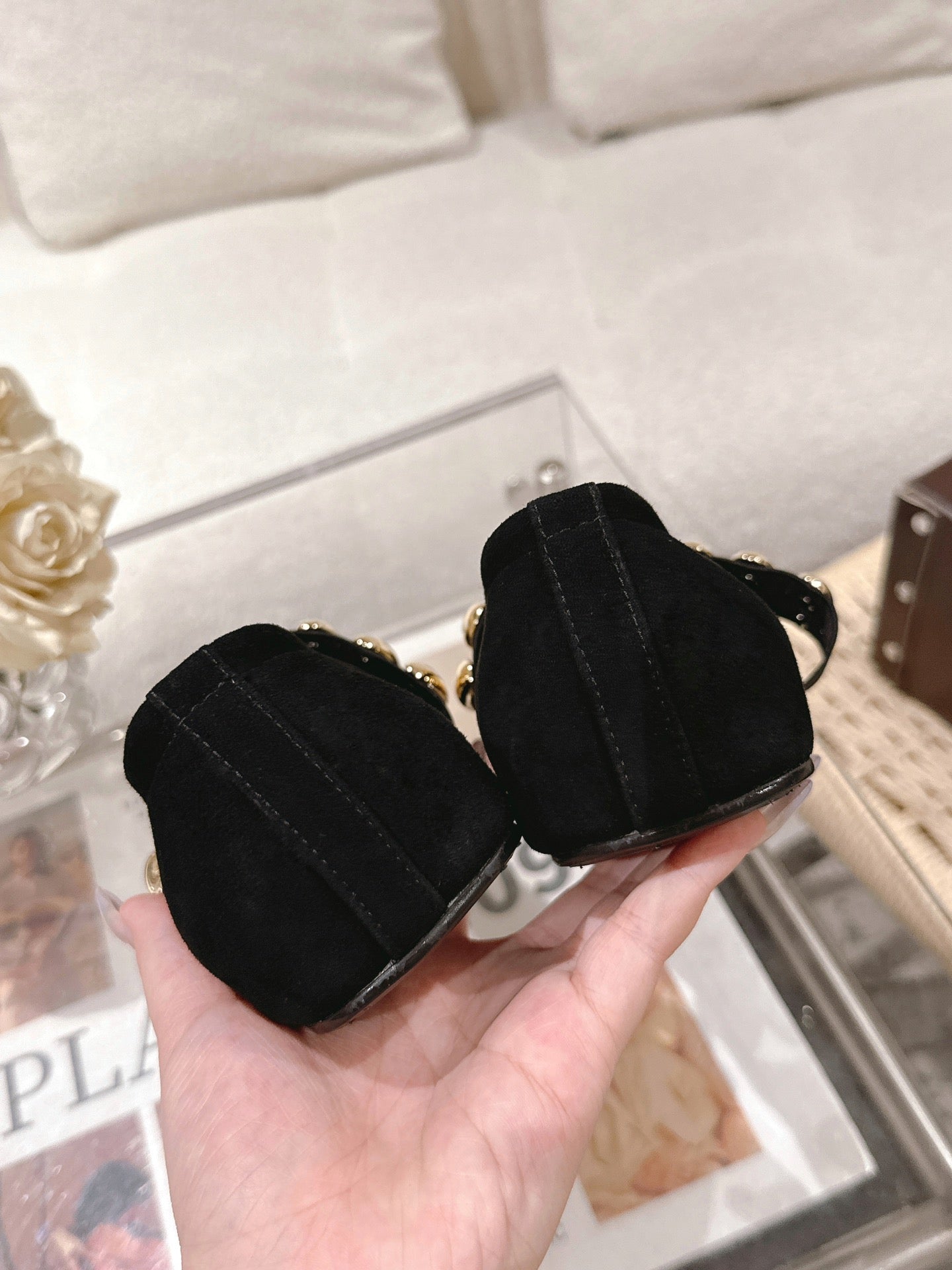 Black Jewel Ballet Flats In Suede