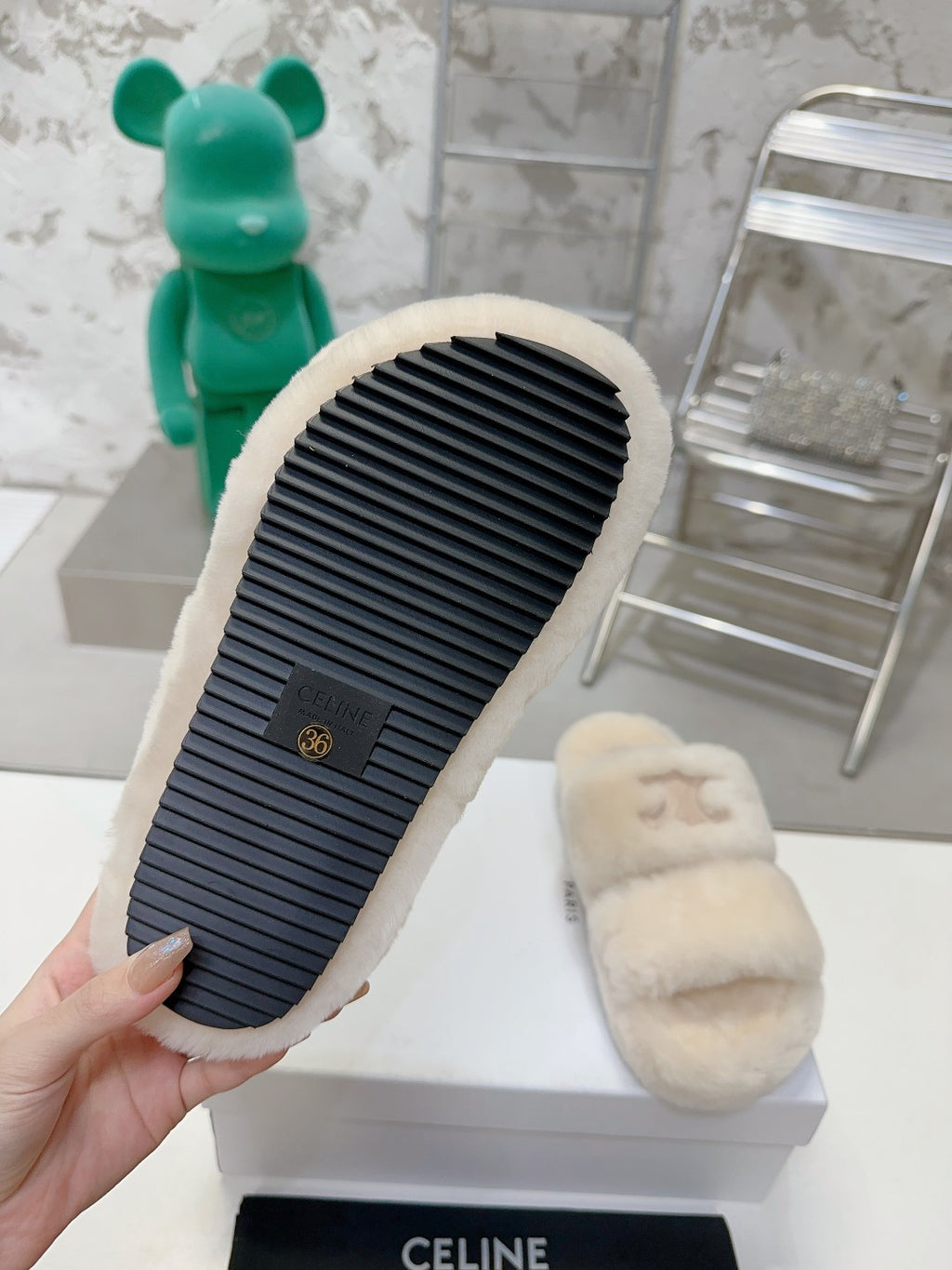 Beige/Nude Fur Slides