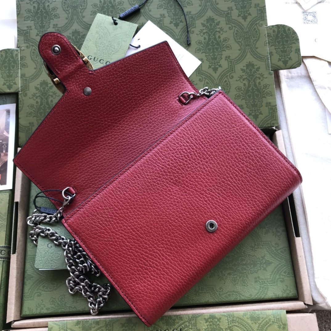 Hibiscus red DG mini leather chain wallet