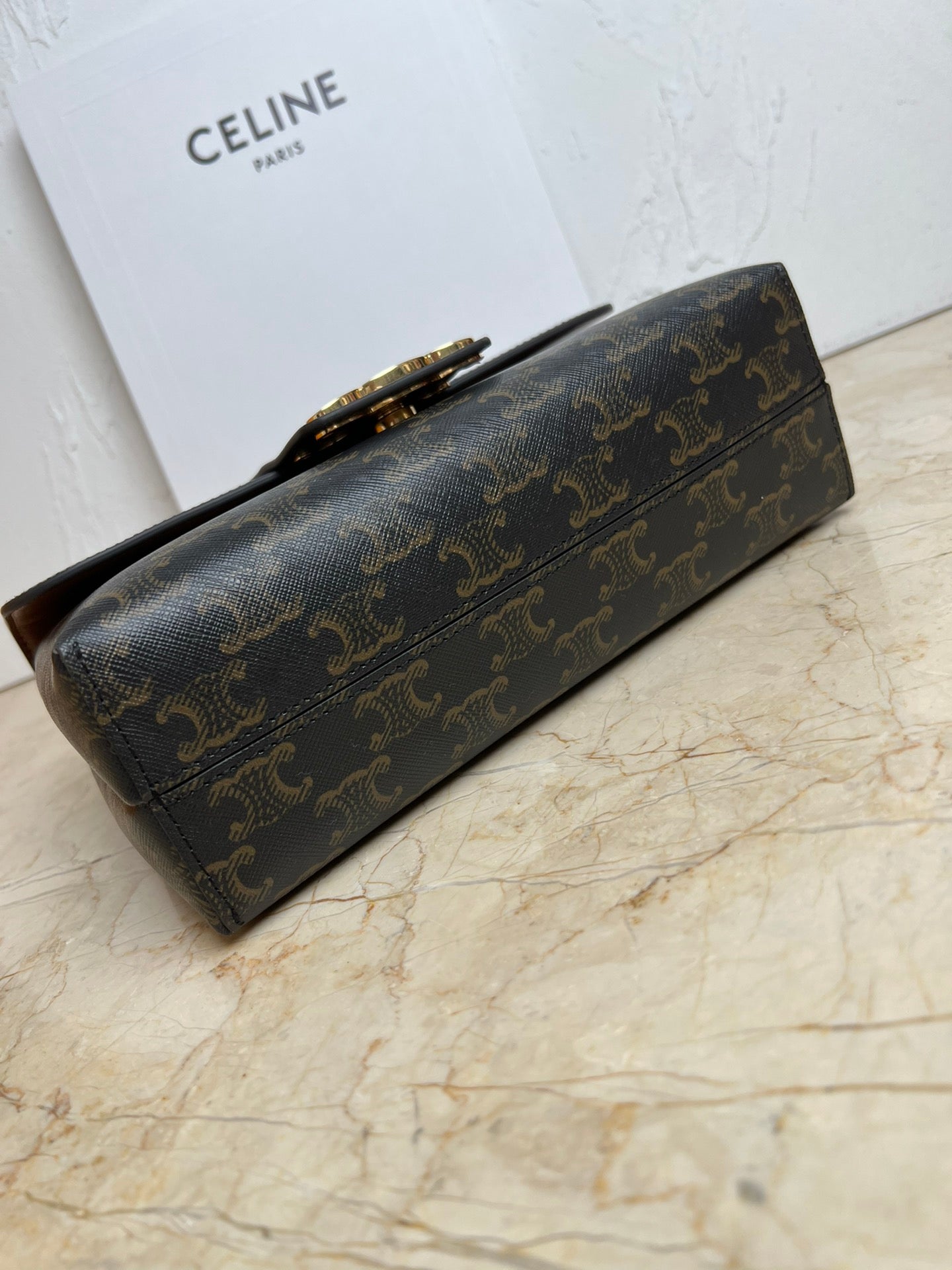 Tan Medium CV Bag With Gold Finishing