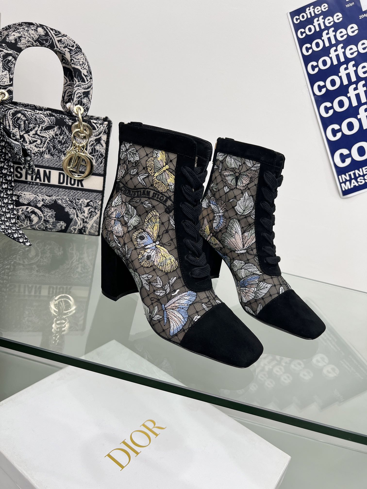 Transparent Mesh & Suede ND Heeled Ankle Boot