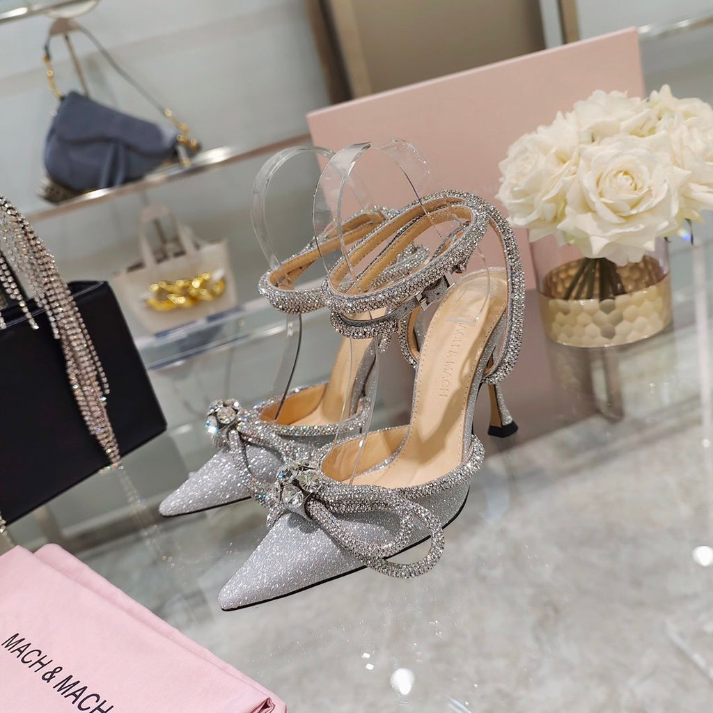 Metallic glitter double bow pumps