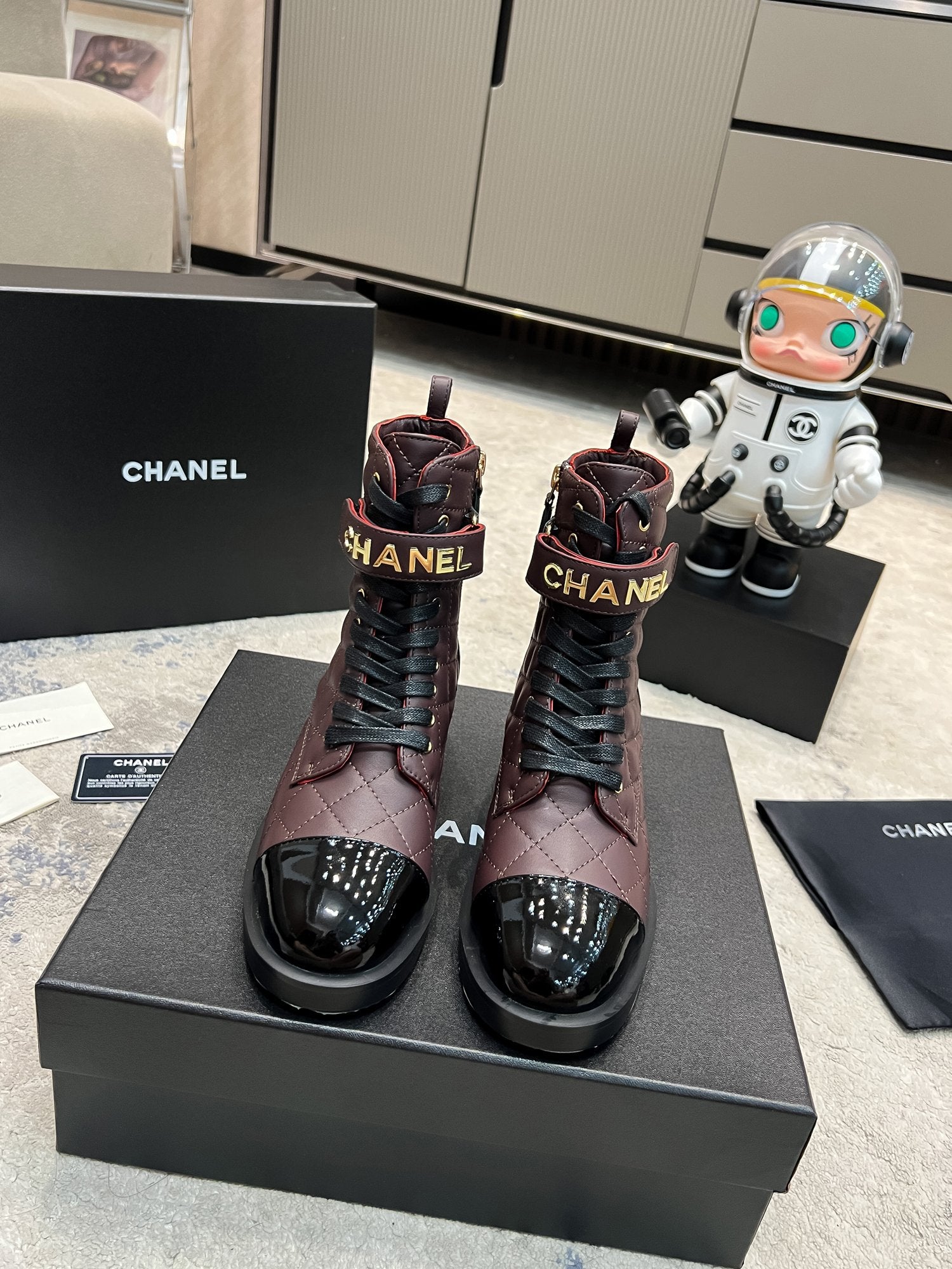 Burgundy & Black Combat Boots