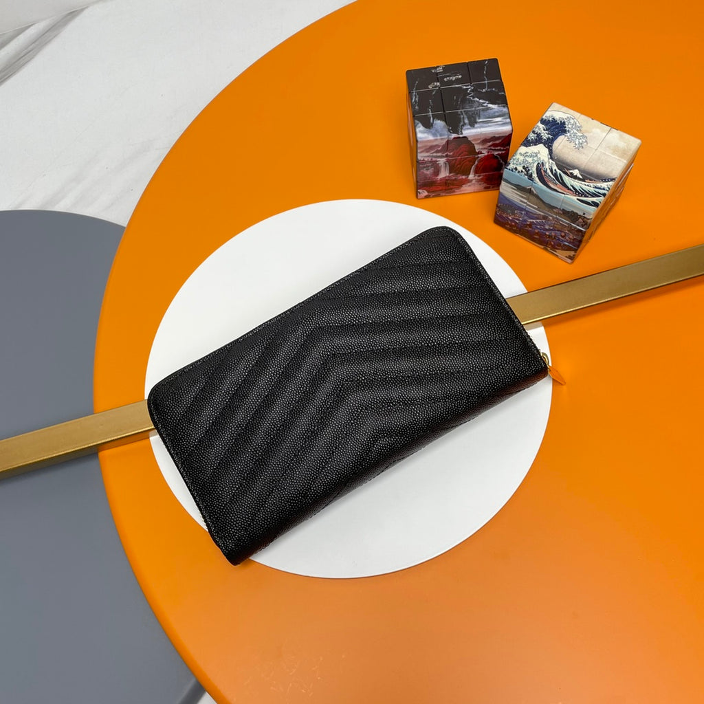 Black Zip-Around Wallet With gold-tone hardware