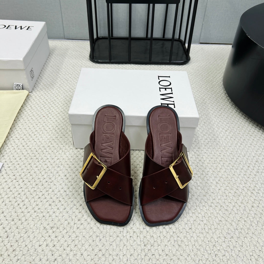 Burgundy Petal Belt Flat Sandal