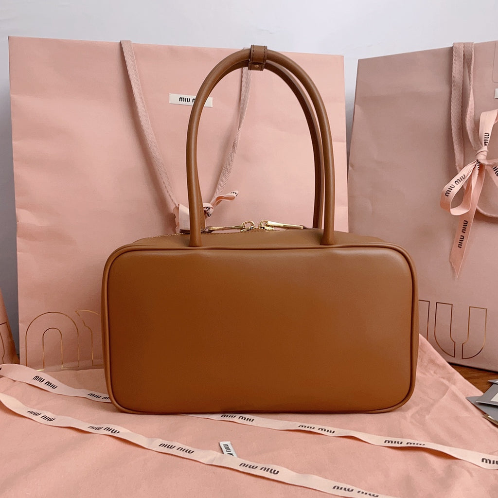 Cognac Beau Leather Top-Handle Bag