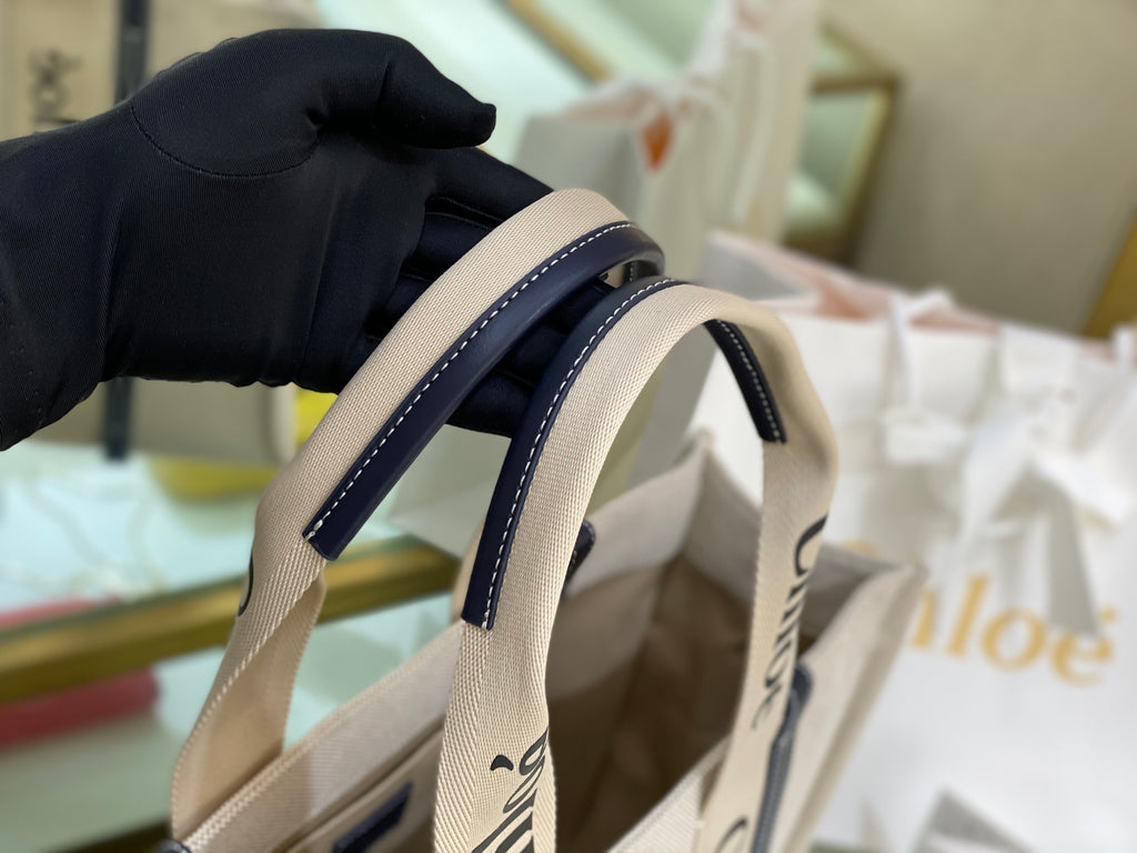 CW large navy leather-trimmed cotton-canvas tote