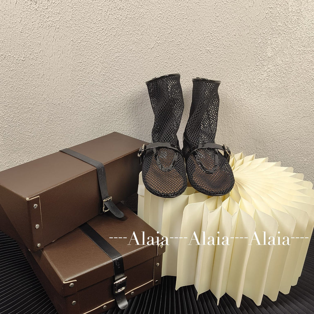 Black Fishnet High Ballet Flats