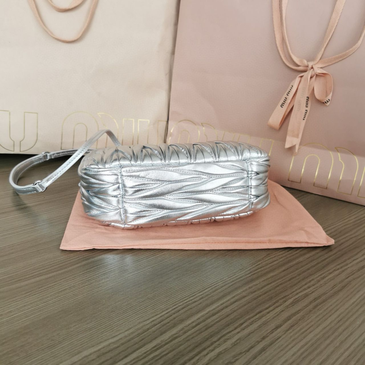 Silver Wander Matelassé Leather Small Hobo Bag