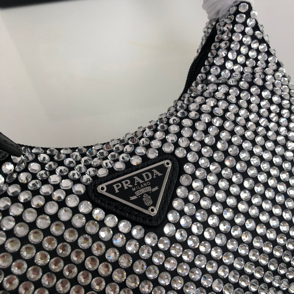 Black satin mini-bag with crystal