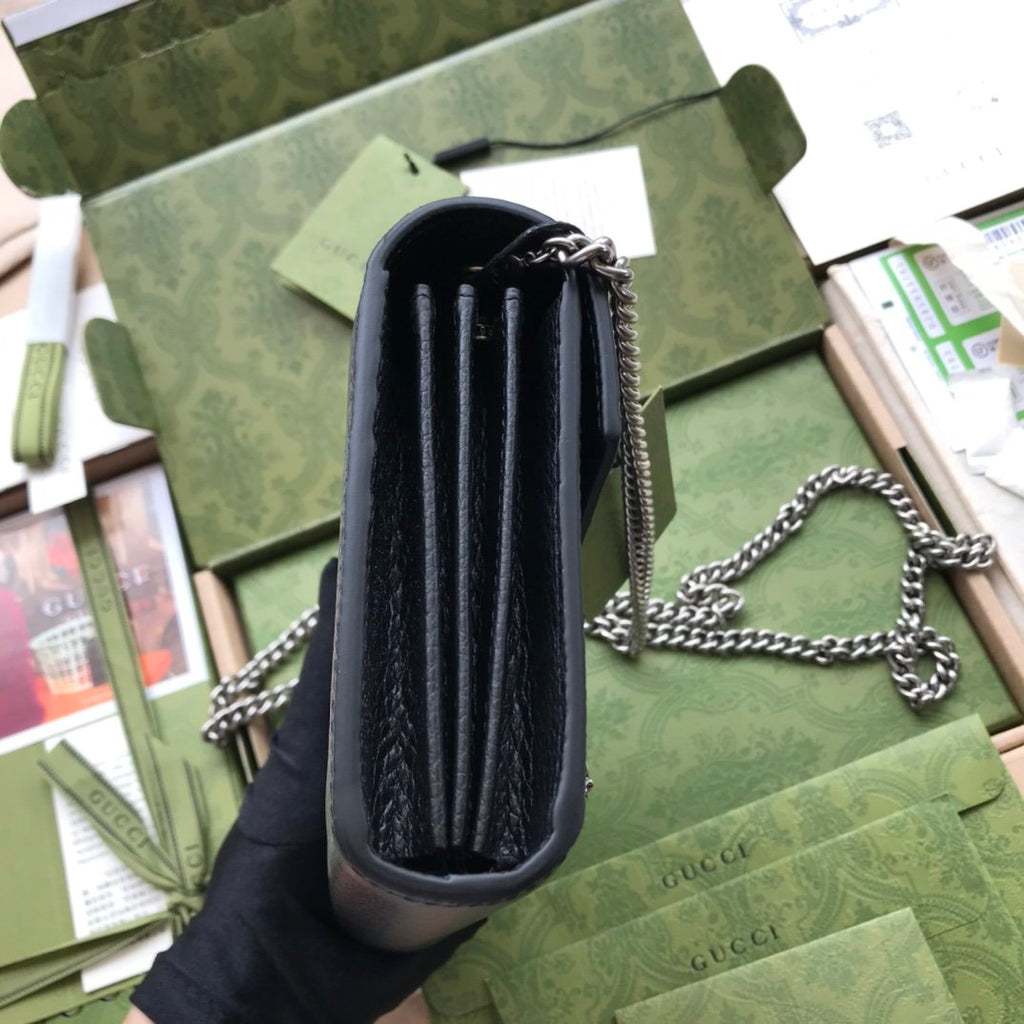 Black DG mini leather chain wallet