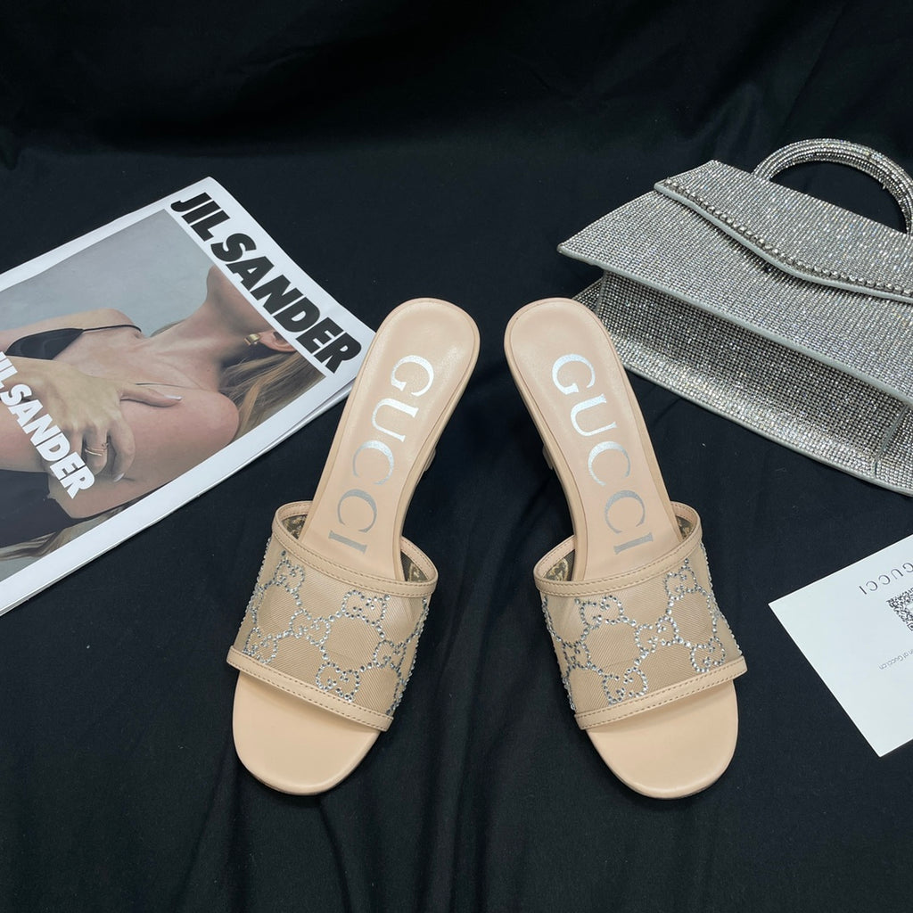 Rose Beige GG Mid-Heel Slide Sandal