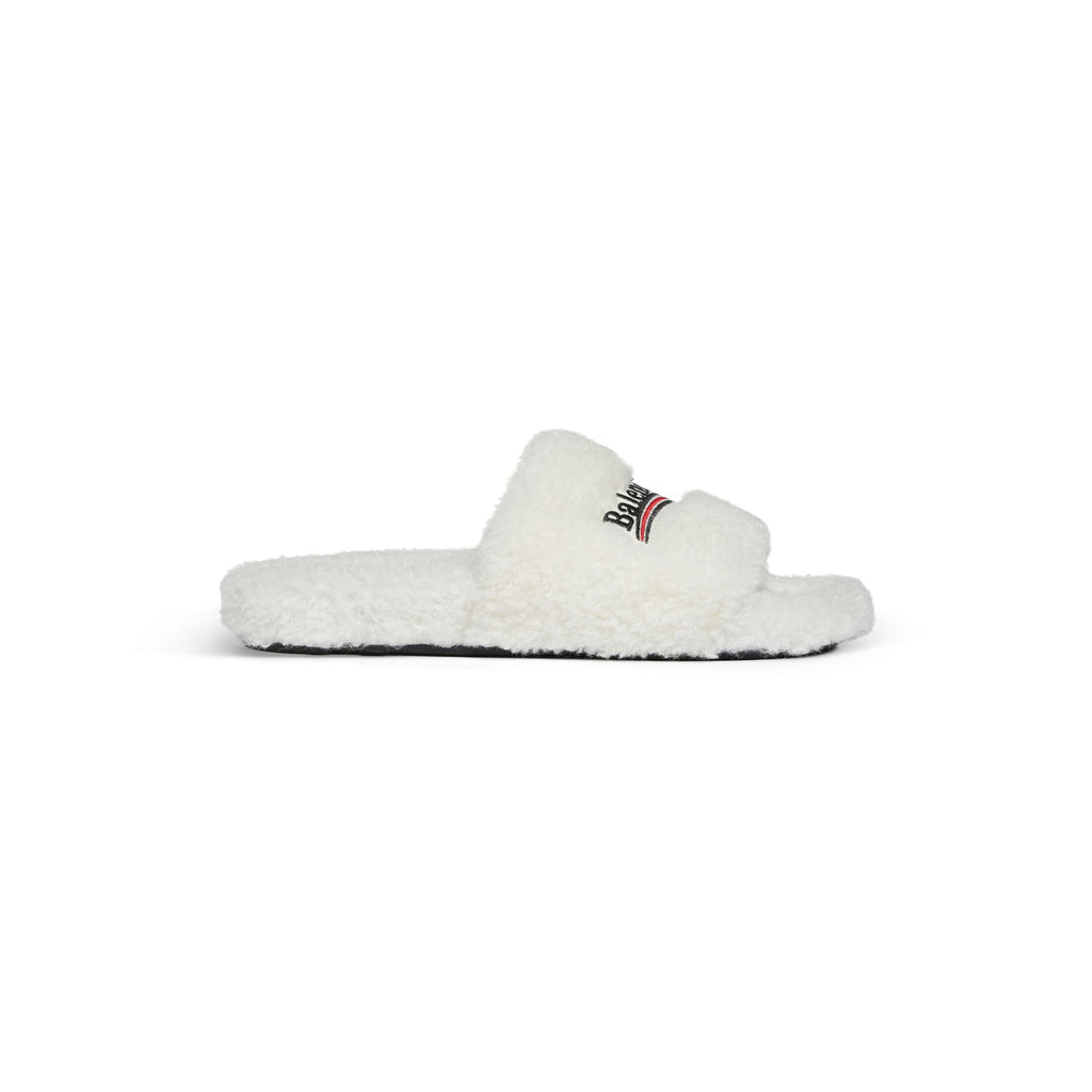White Furry Slides Slip-On Sandals