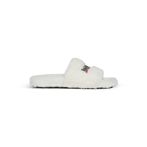 White Furry Slides Slip-On Sandals
