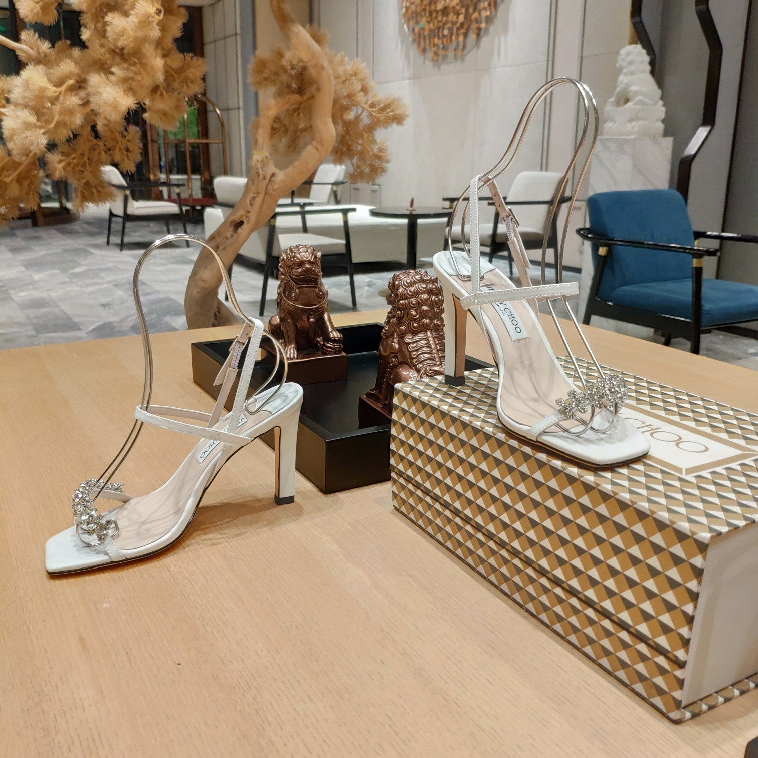 Cream JM 85 sandals with crystal embellishment