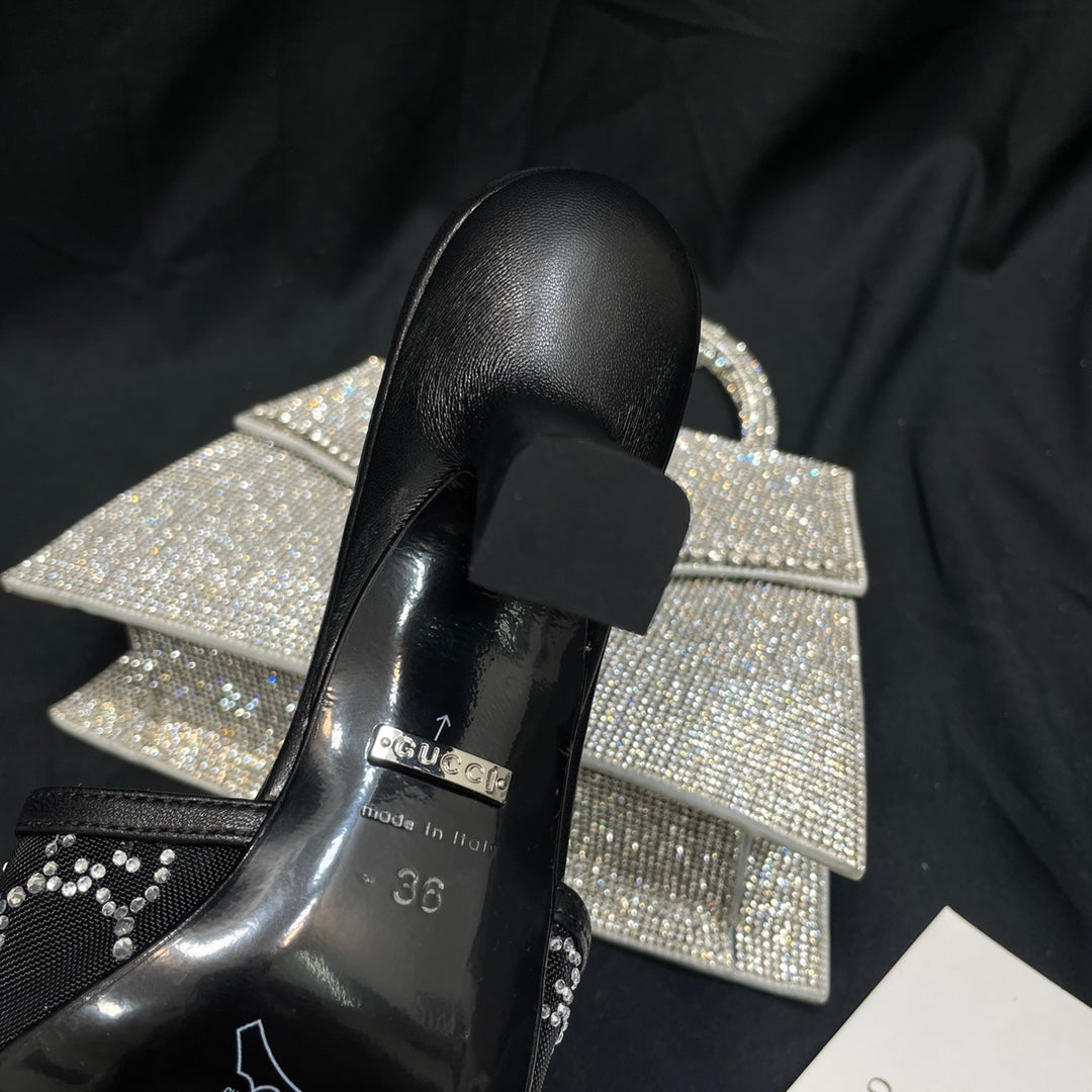 Black GG Mid-Heel Slide Sandal