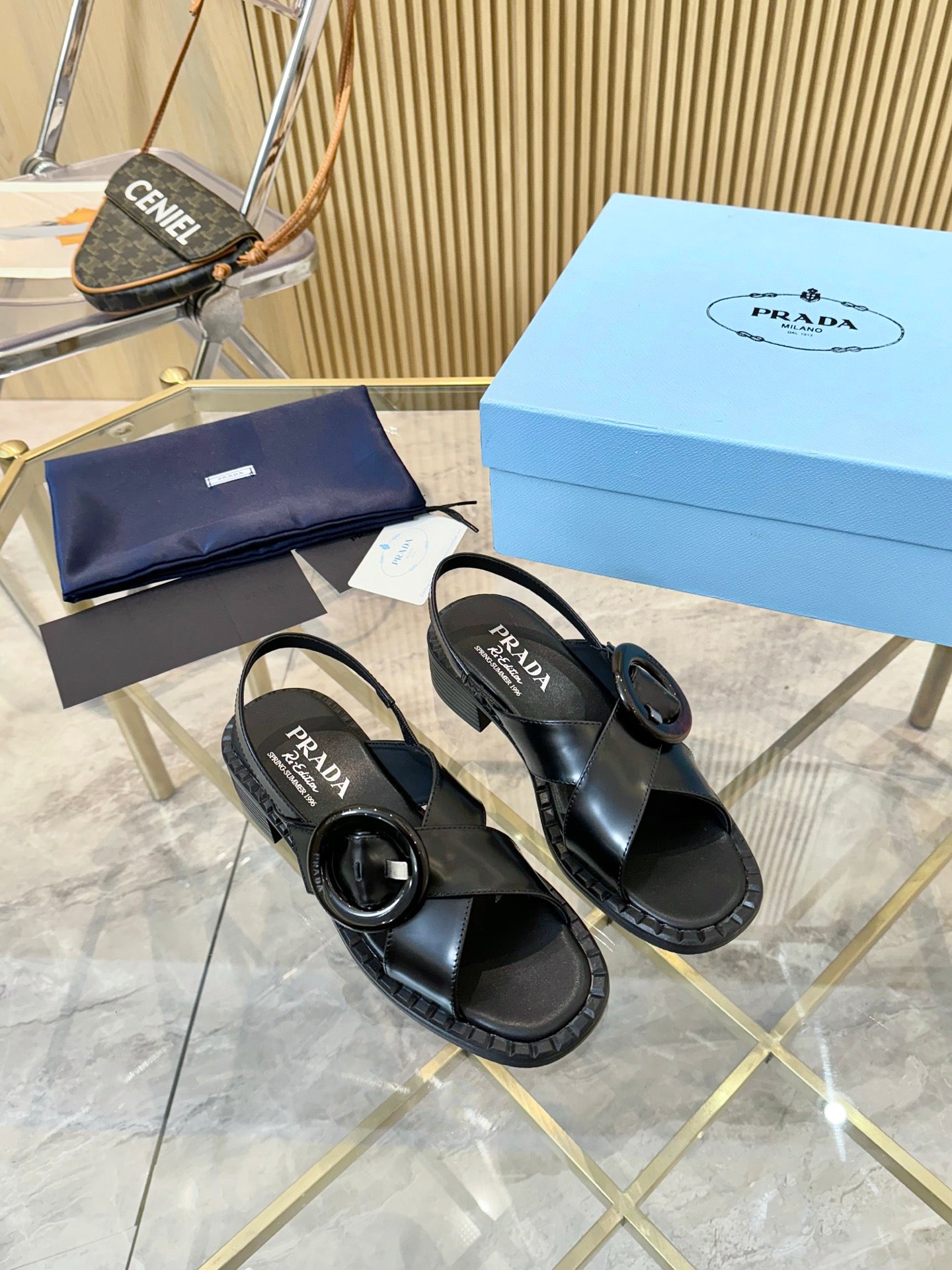 Black Brushed Leather Sandals With Buckle