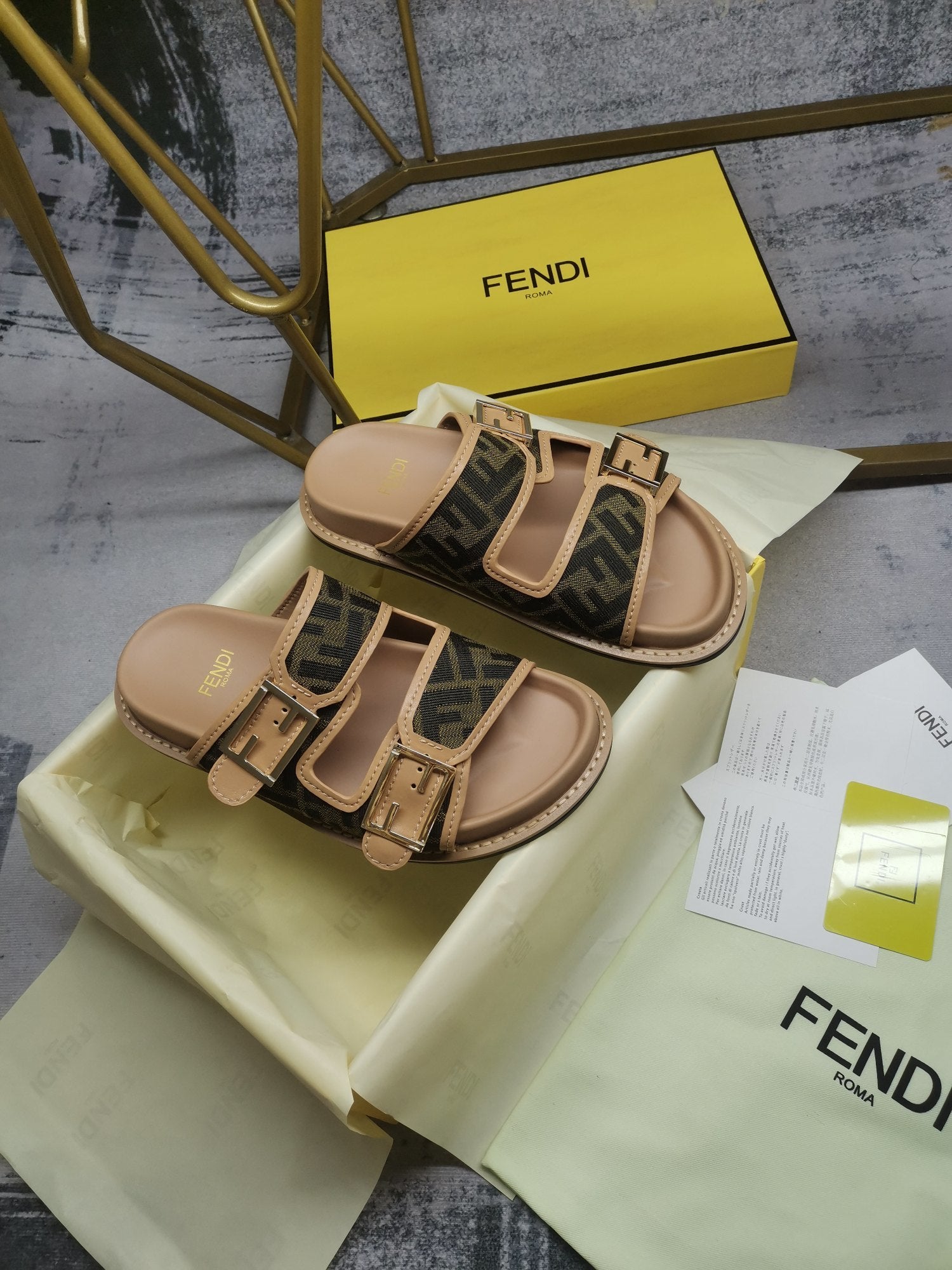 Men's Brown FF feel fabric slides