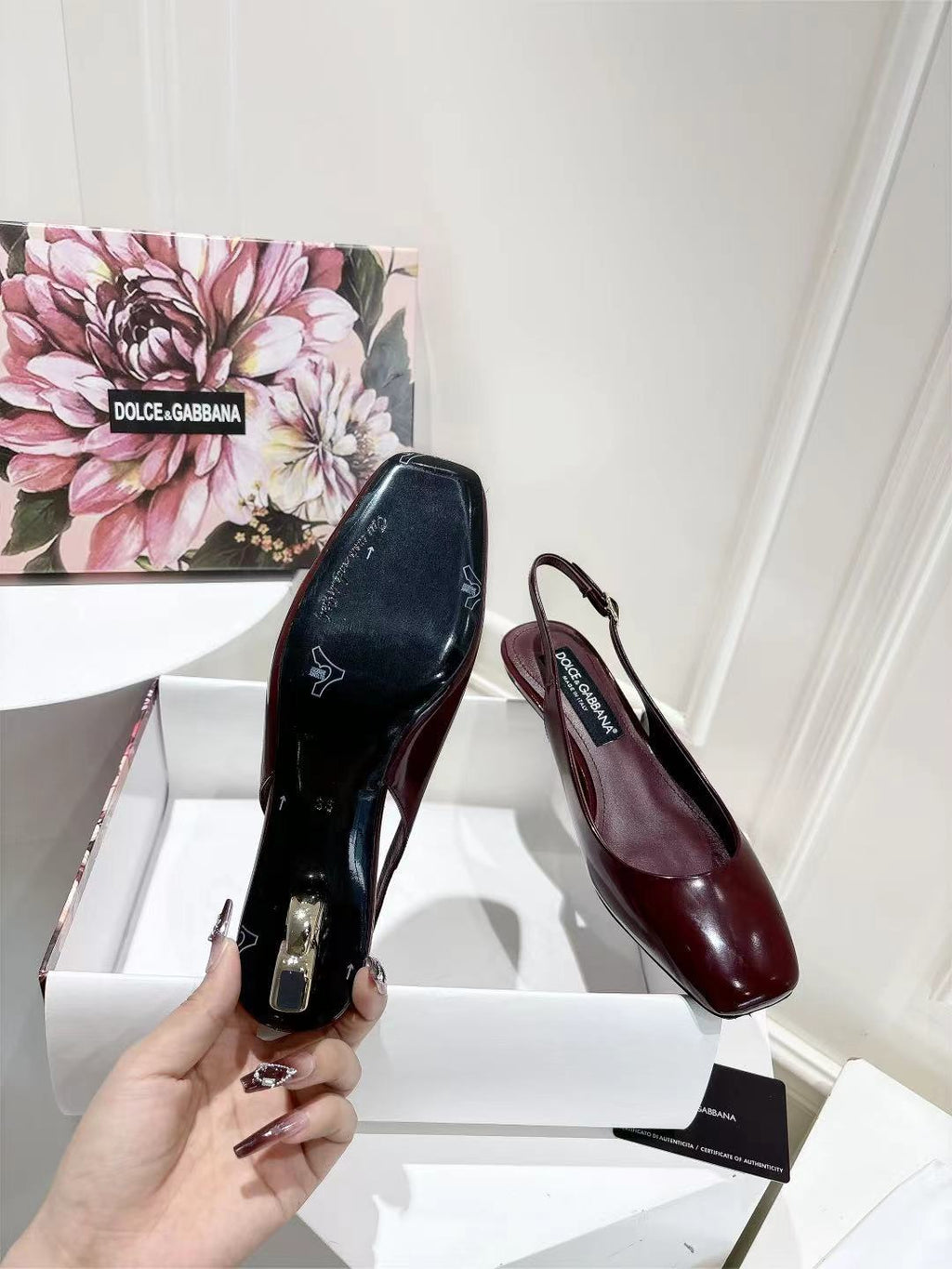 Burgundy Patent Leather Slingbacks