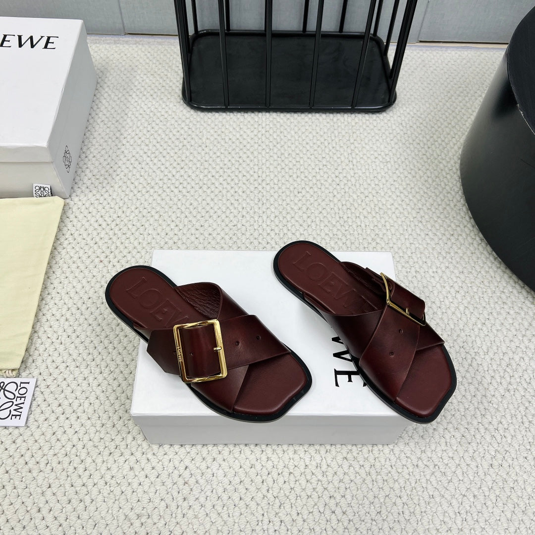 Burgundy Petal Belt Flat Sandal