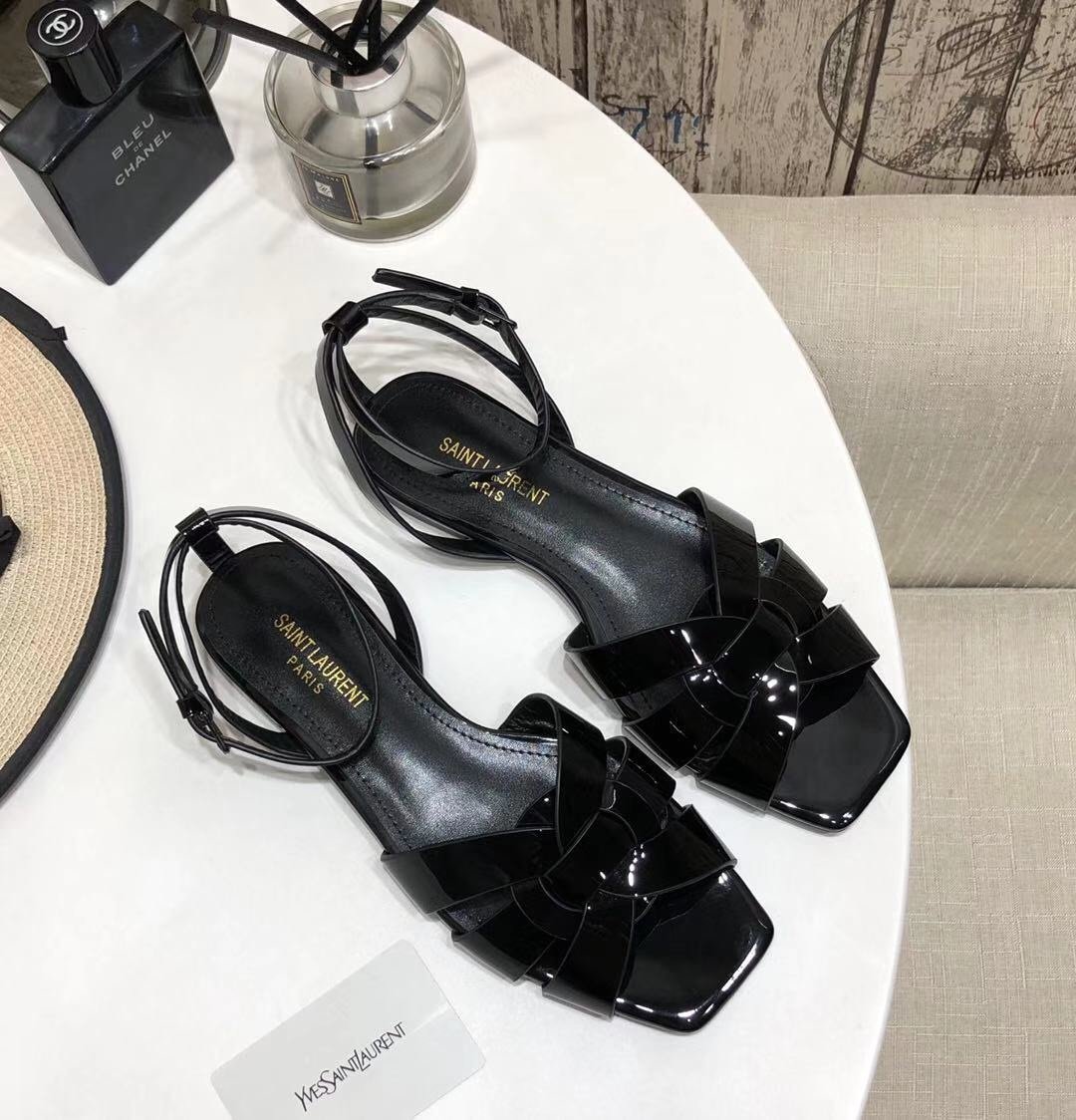 YT flat sandals in Black patent leather