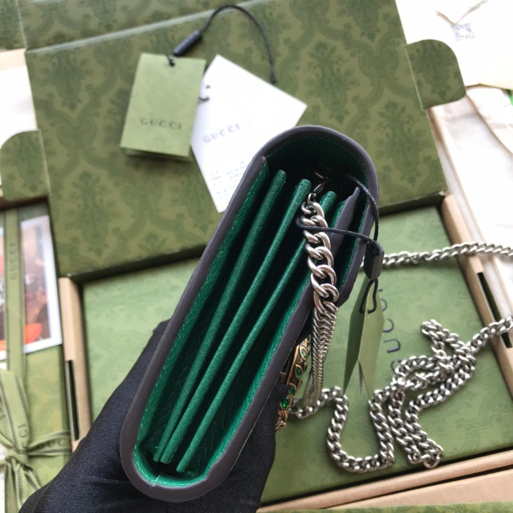 Emerald green DG mini leather chain wallet