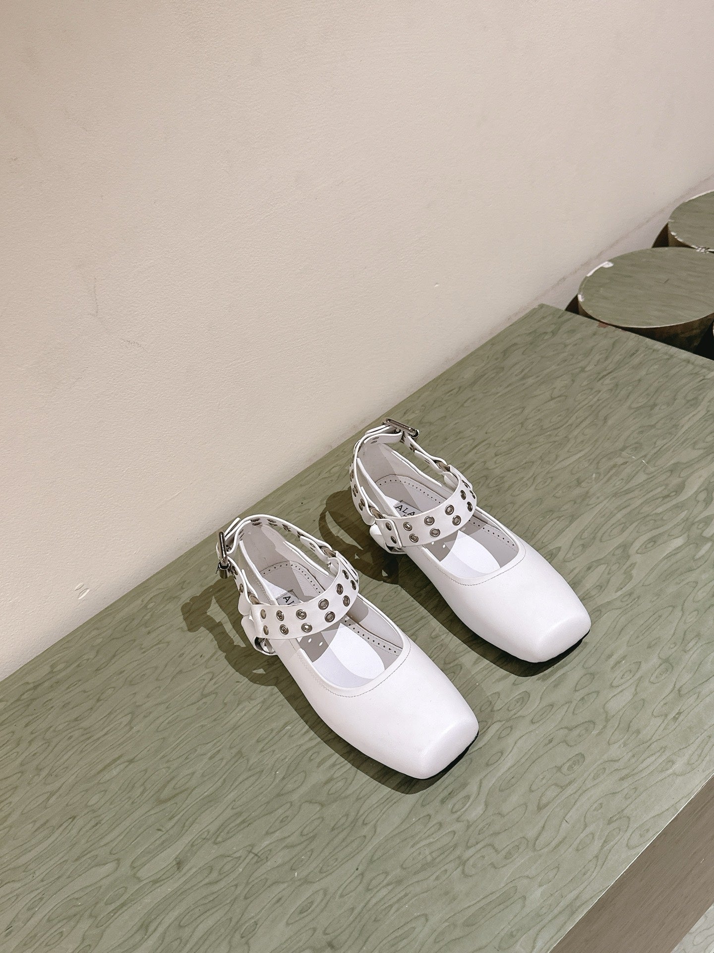 White Biker Ballet Flats