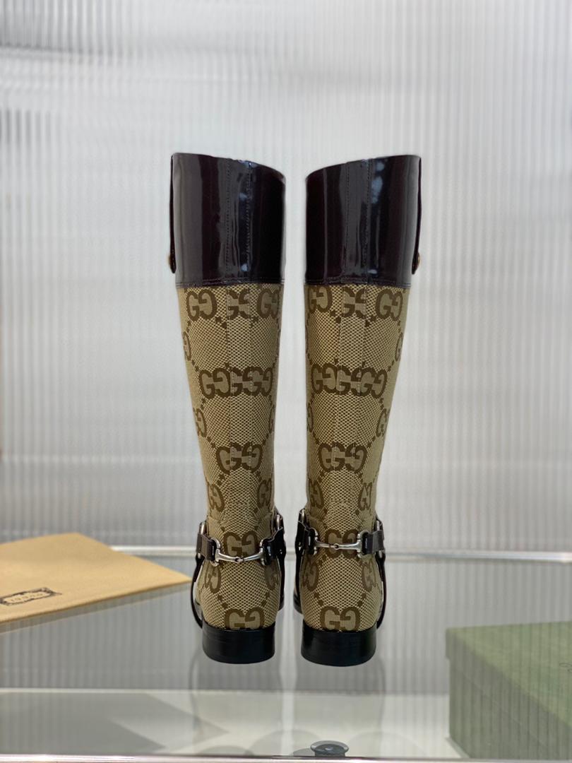Beige & brown knee-high boot