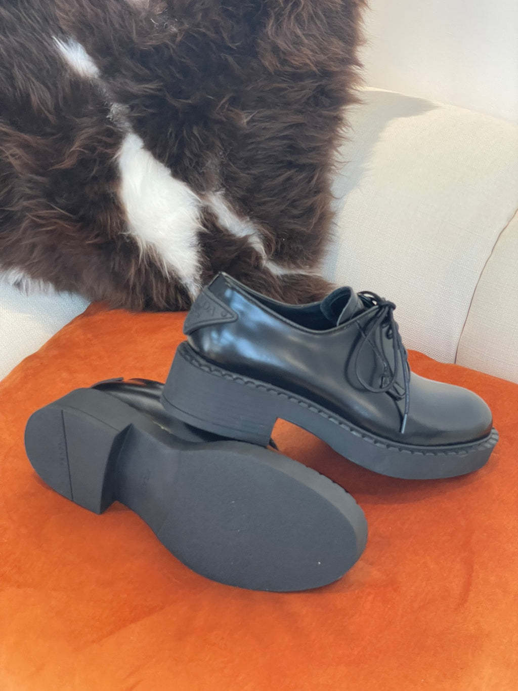 Black brushed-leather derby shoes