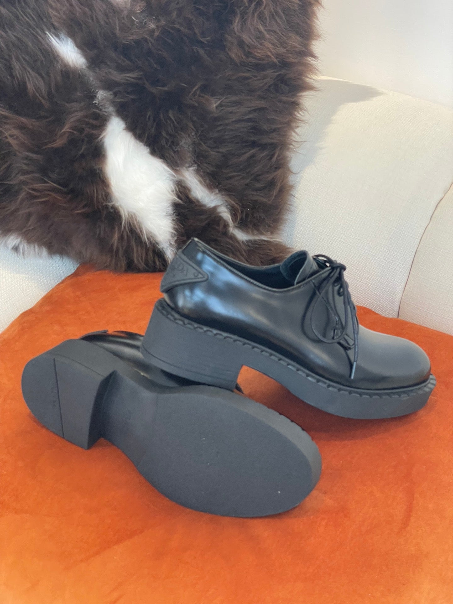 Black brushed-leather derby shoes