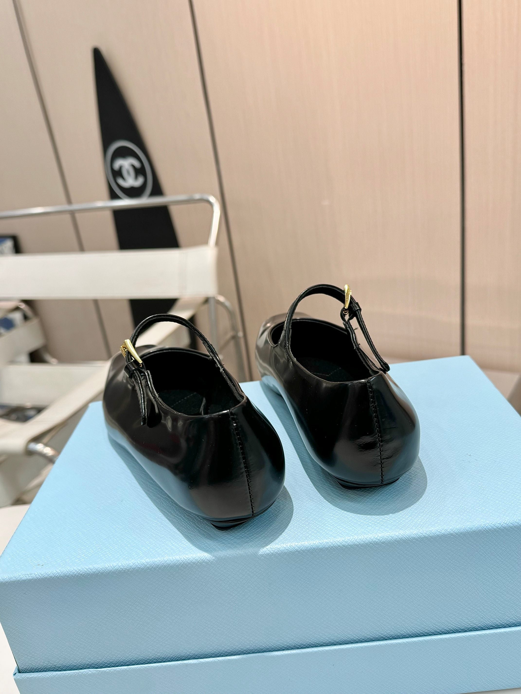 Black Brushed Leather Mary Jane Ballerinas