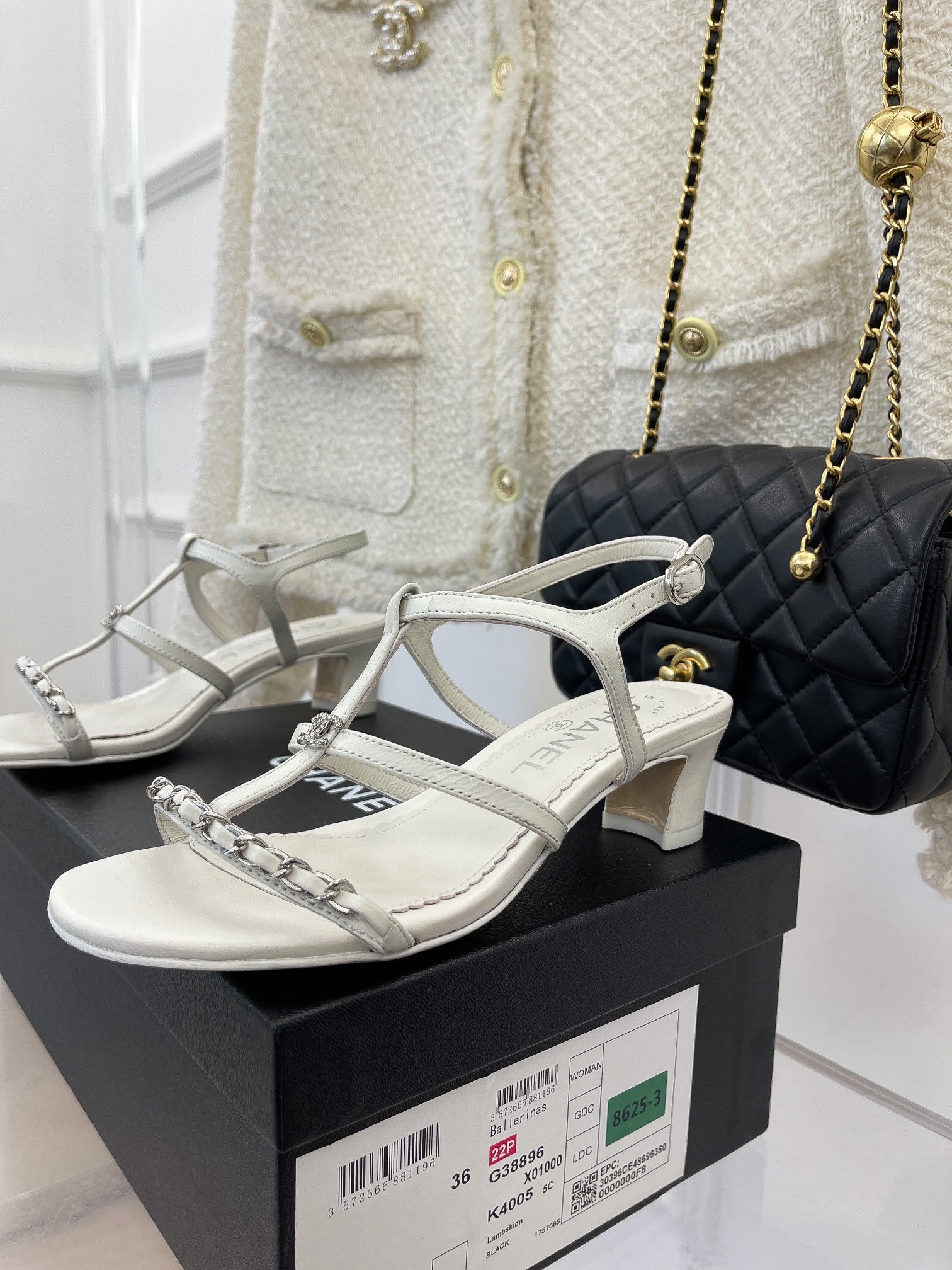 White CC leather & metal sandals